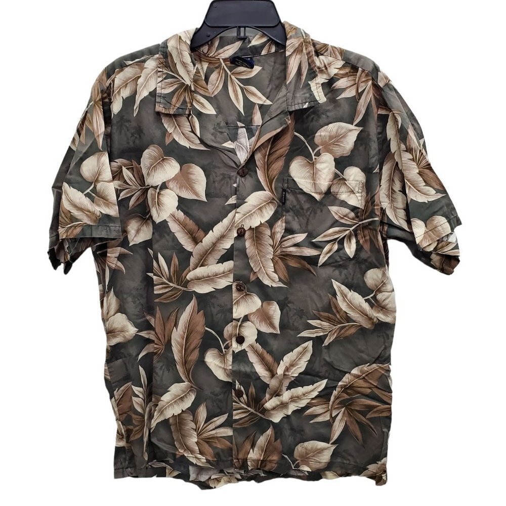 Palmwave Hawaii Men's‎ Olive Cream Tropical Aloha Vacation Button Up Shirt Sz XL